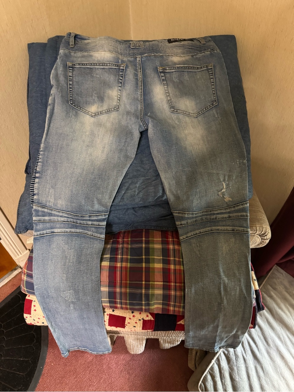 Balmain Men’s Light Blue Ribbed Biker Jeans - Picture 5 of 5